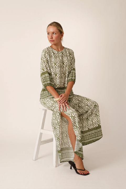 Capri Print Top- Olive Green