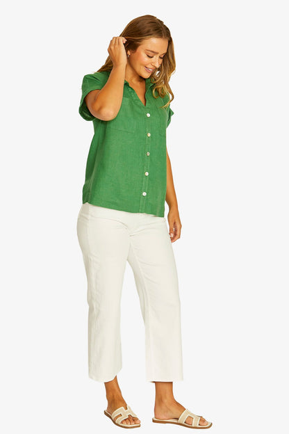 Open Neck Short Sleeve Linen Shirt
