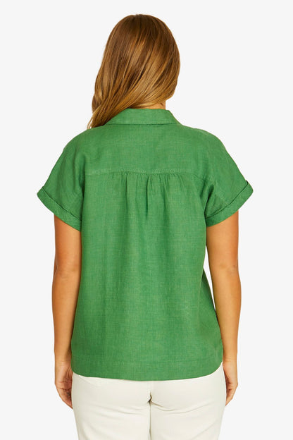Open Neck Short Sleeve Linen Shirt