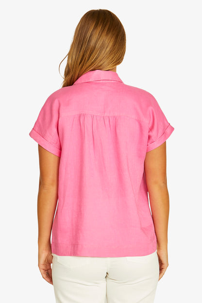 Open Neck Short Sleeve Linen Shirt