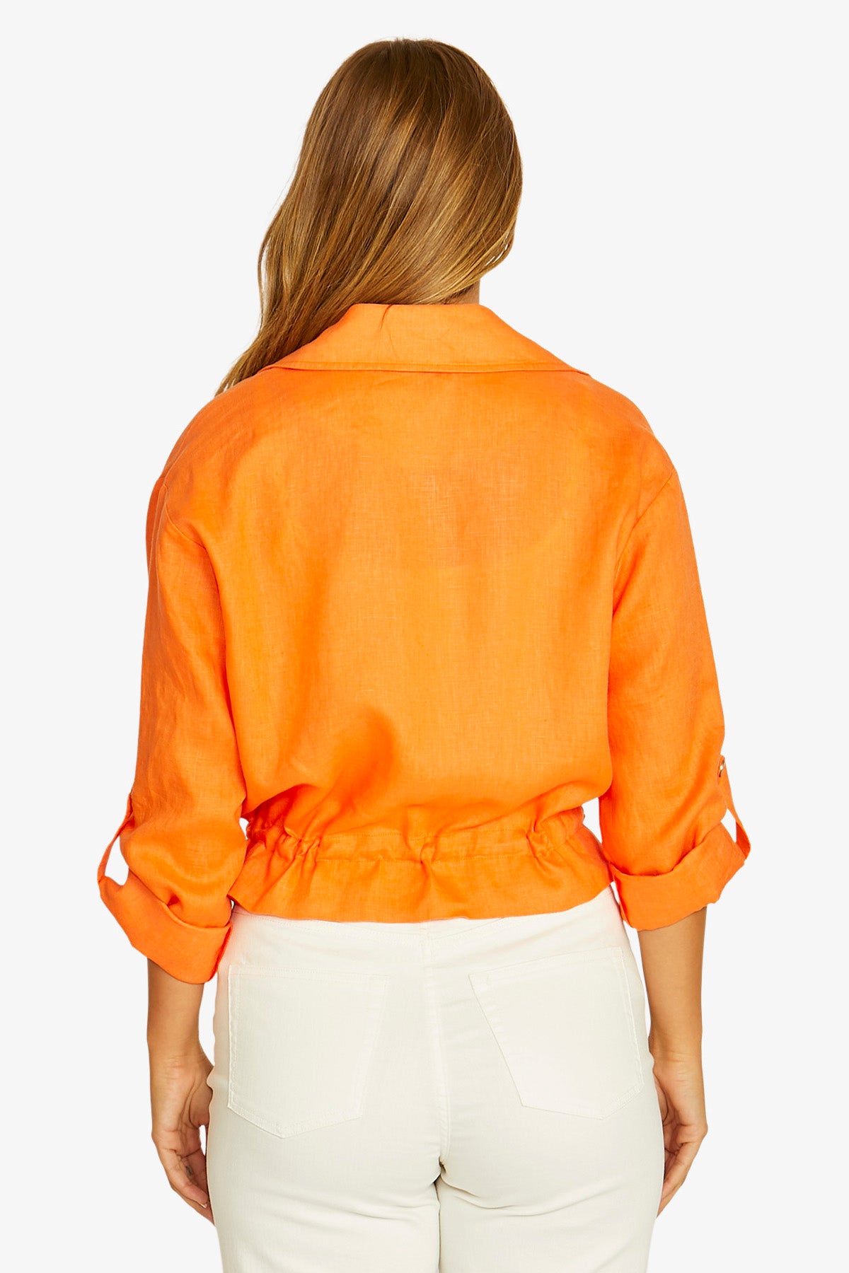 Linen Drawstring Jacket - Tigerlily Orange