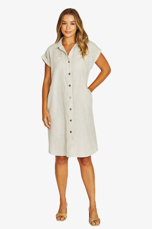 Pocket Shirt Dress - Nat Flax