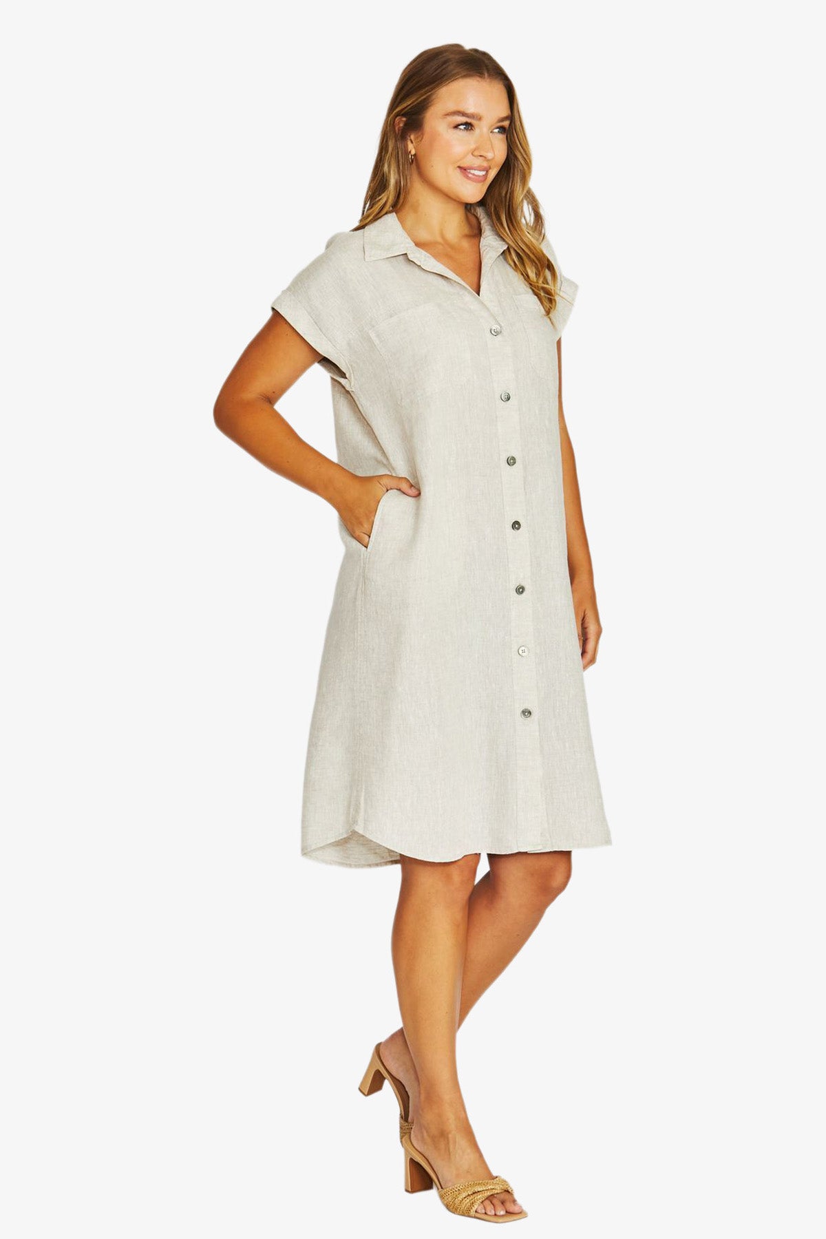 Pocket Shirt Dress - Nat Flax