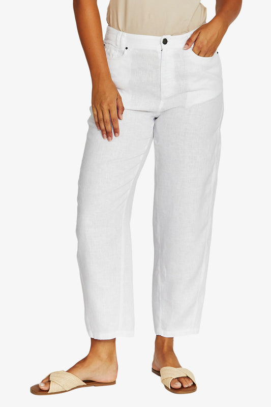 Barrel Leg Linen Jean - White