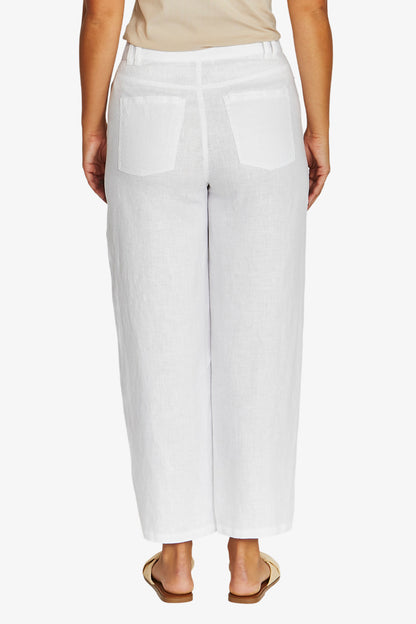 Barrel Leg Linen Jean - White