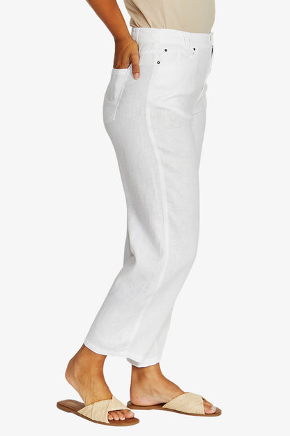 Barrel Leg Linen Jean - White