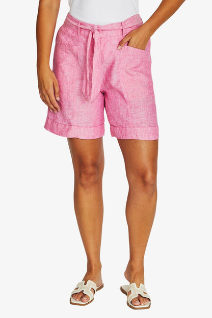 Seam Detail Linen Short - Hibiscus