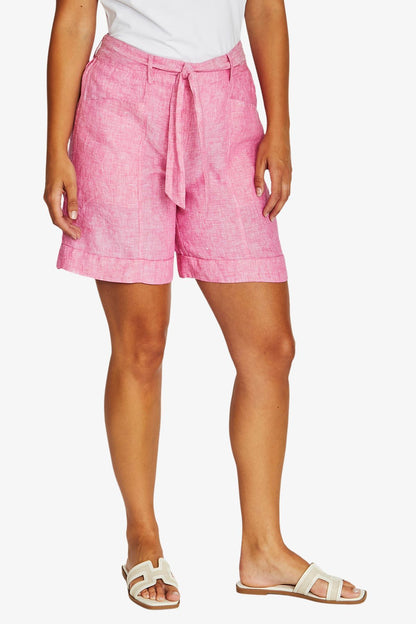 Seam Detail Linen Short - Hibiscus