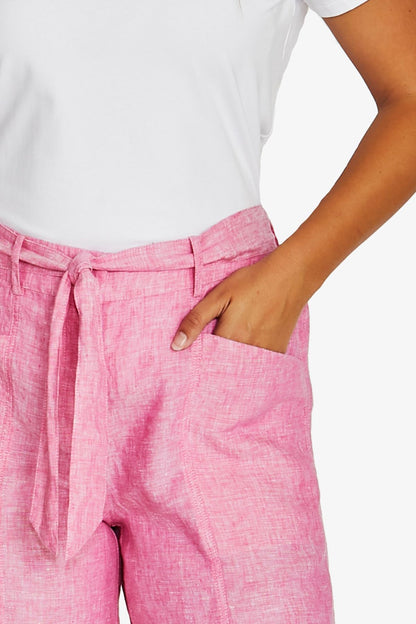Seam Detail Linen Short - Hibiscus