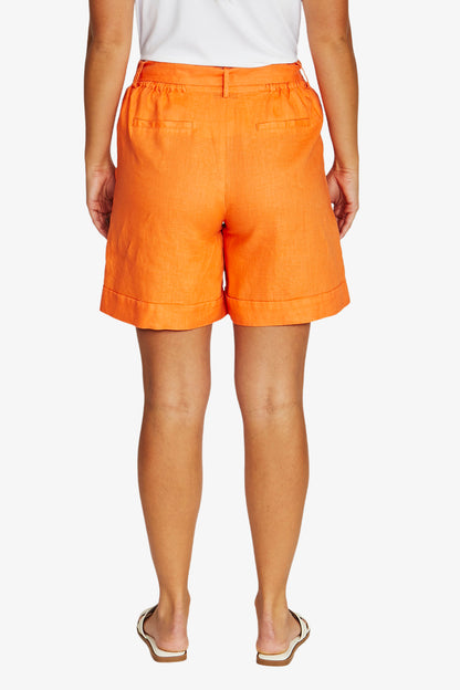 Seam Detail Linen Short - Hibiscus