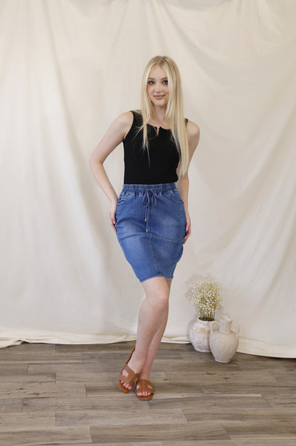 Denim Drawstring Pencil Skirt