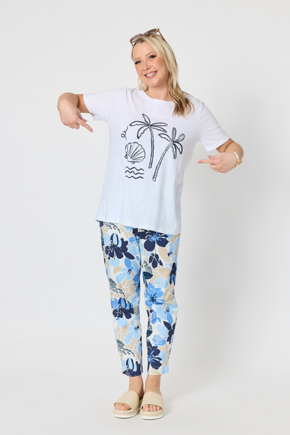 Amalfi Shell Beaded Cotton Tee - White/Navy
