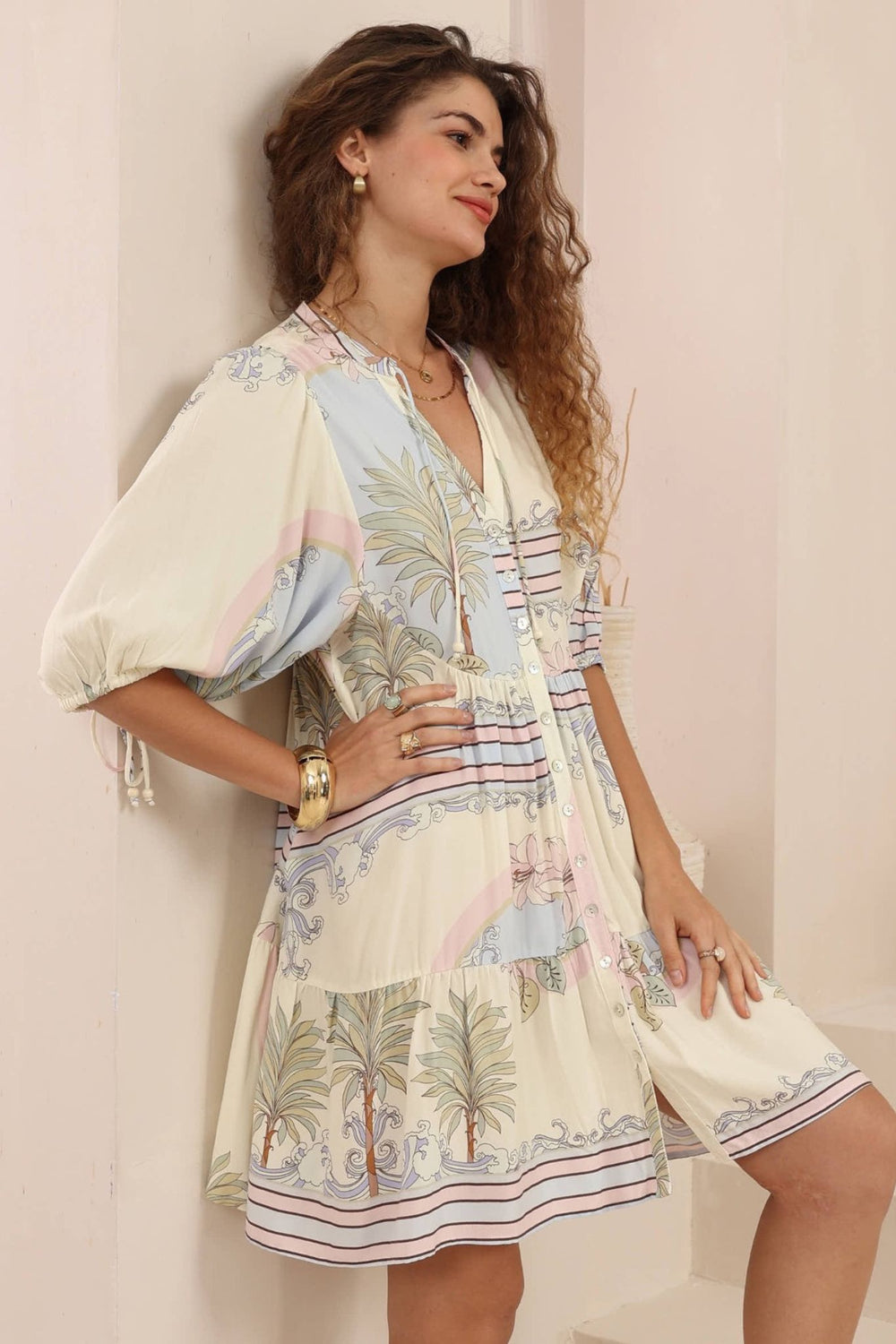 Aurelia Palm Button Dress