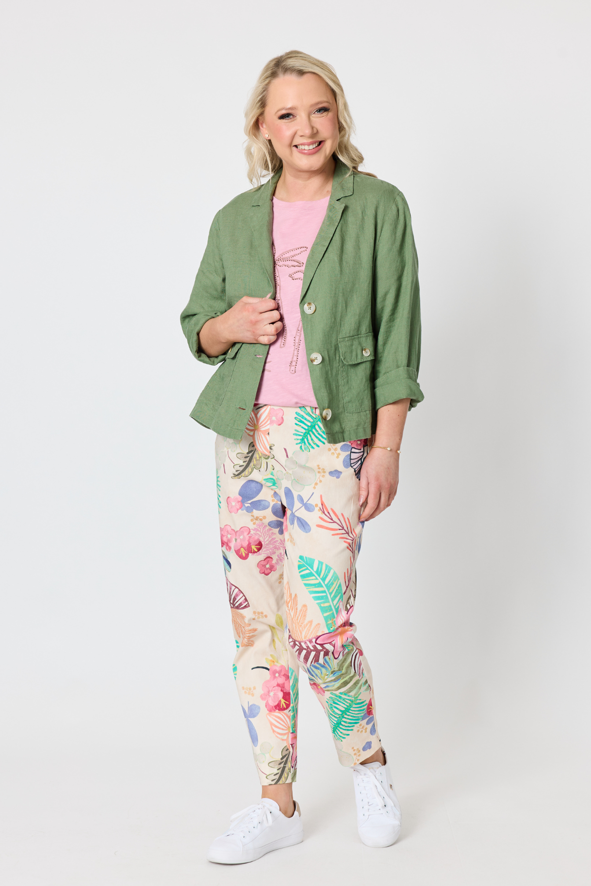 Desert Rose Floral Print Slim Leg Pant - Pink/Multi