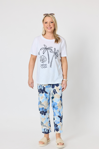Amalfi Shell Beaded Cotton Tee - White/Navy