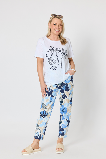 Amalfi Shell Beaded Cotton Tee - White/Navy