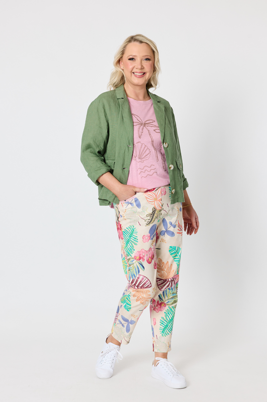 Desert Rose Floral Print Slim Leg Pant - Pink/Multi