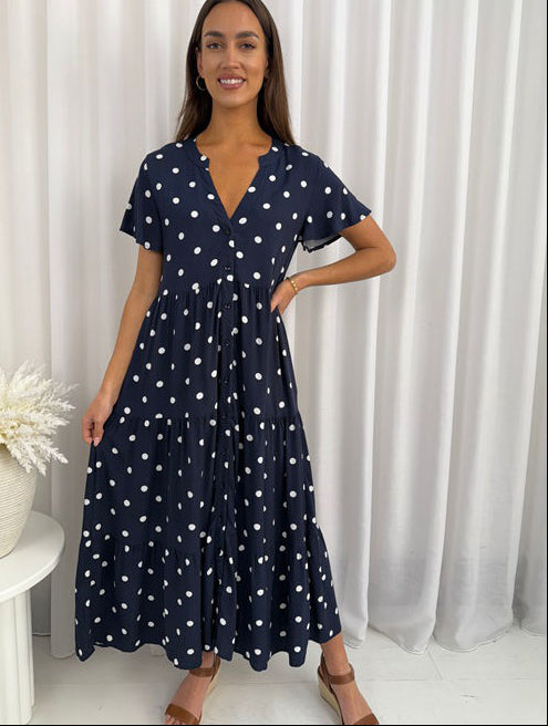 Sunday Stroll Dress – Navy Spot
