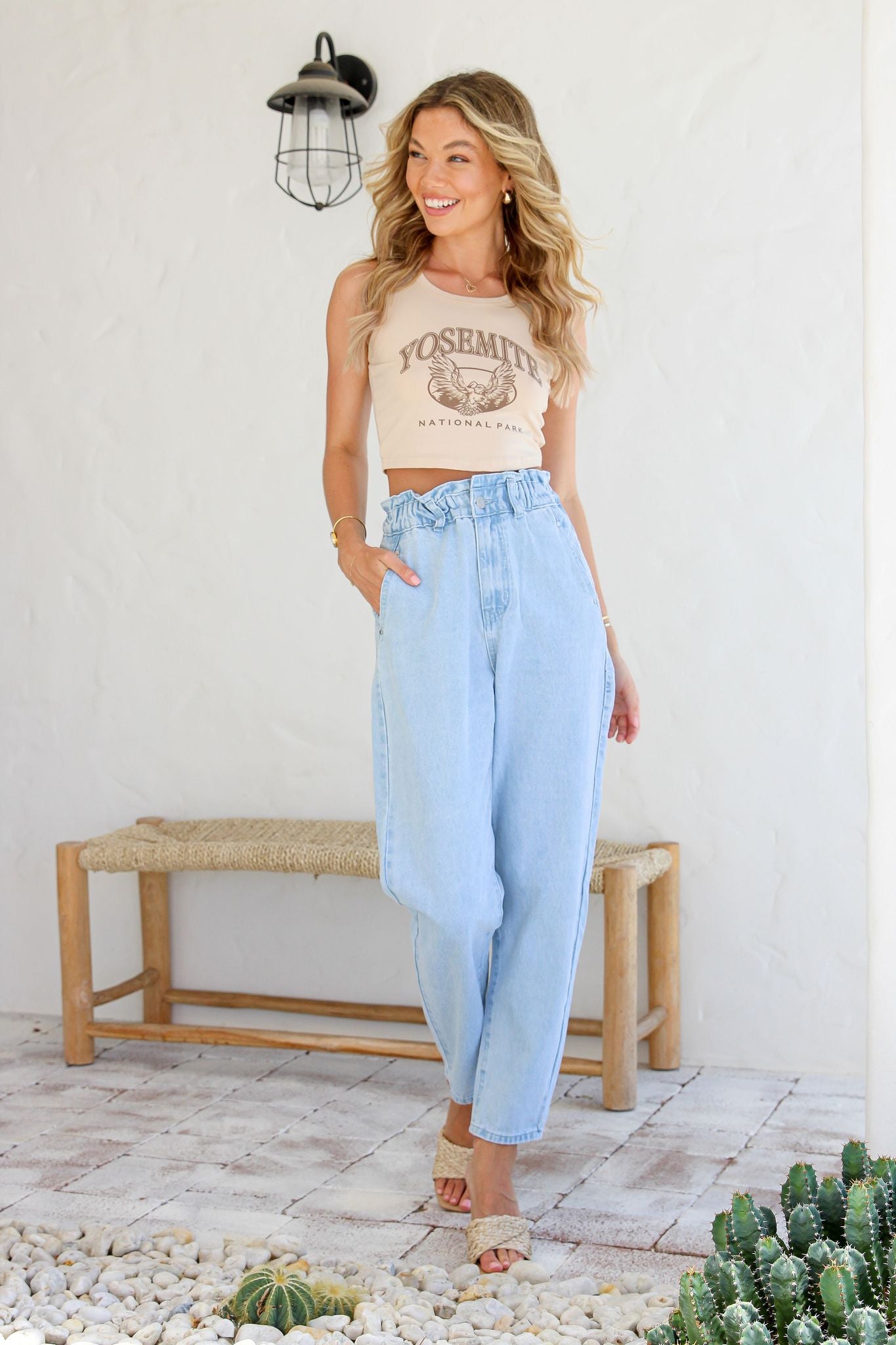 Paperbag Waist Light Wash Jeans | Relaxed Tapered Fit