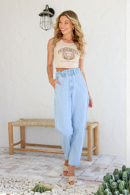 Paperbag Waist Light Wash Jeans | Relaxed Tapered Fit