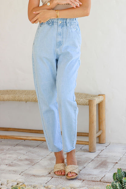 Paperbag Waist Light Wash Jeans | Relaxed Tapered Fit