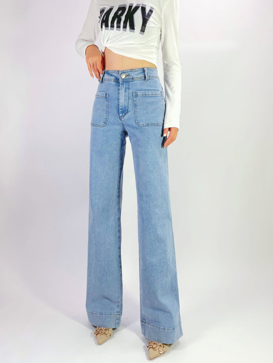 High Waist Wide Leg Jeans – Light Blue