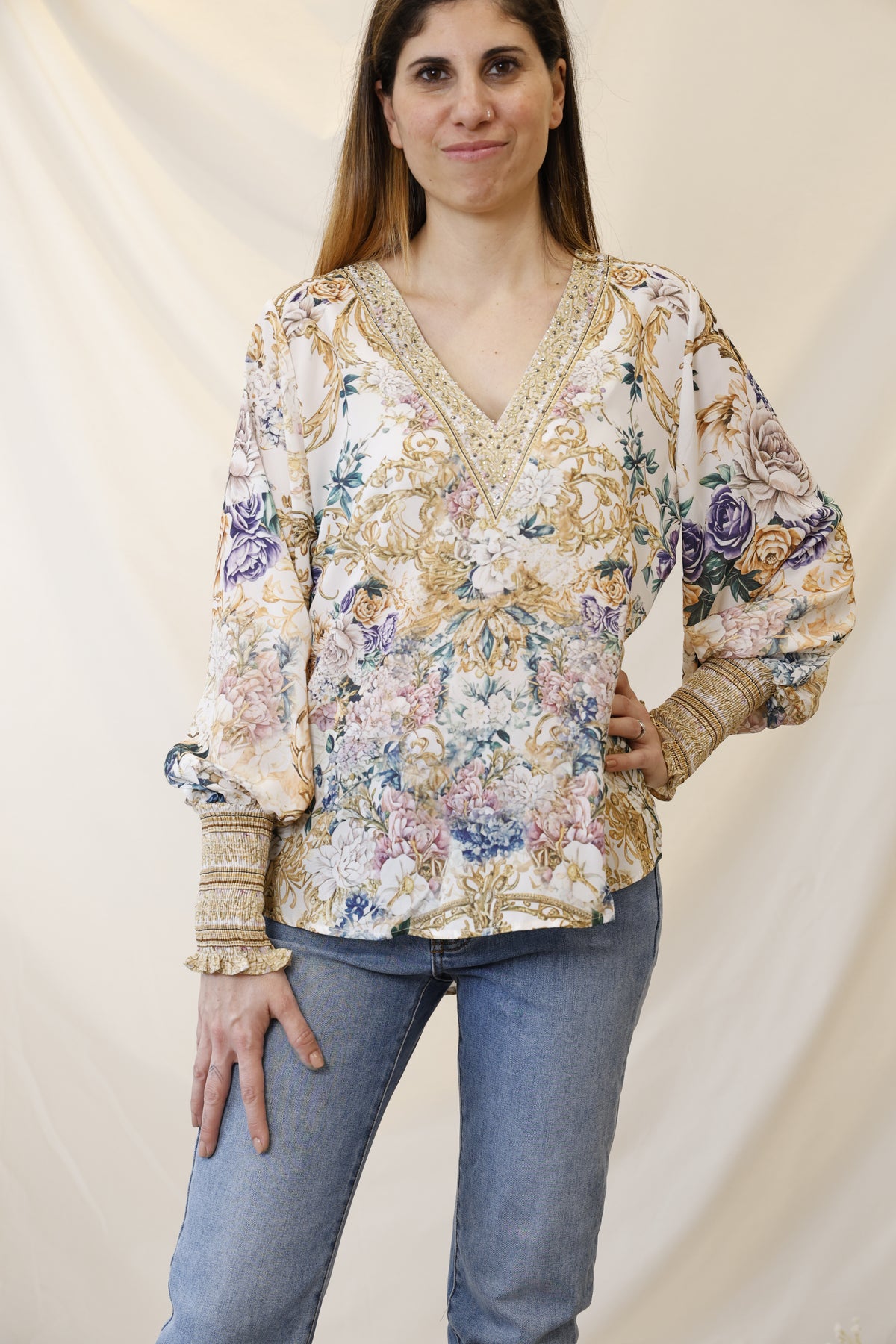 Golden Garden Beaded Top