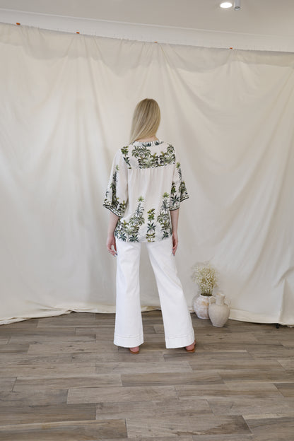 White High-Rise Utility Wide Leg Jeans