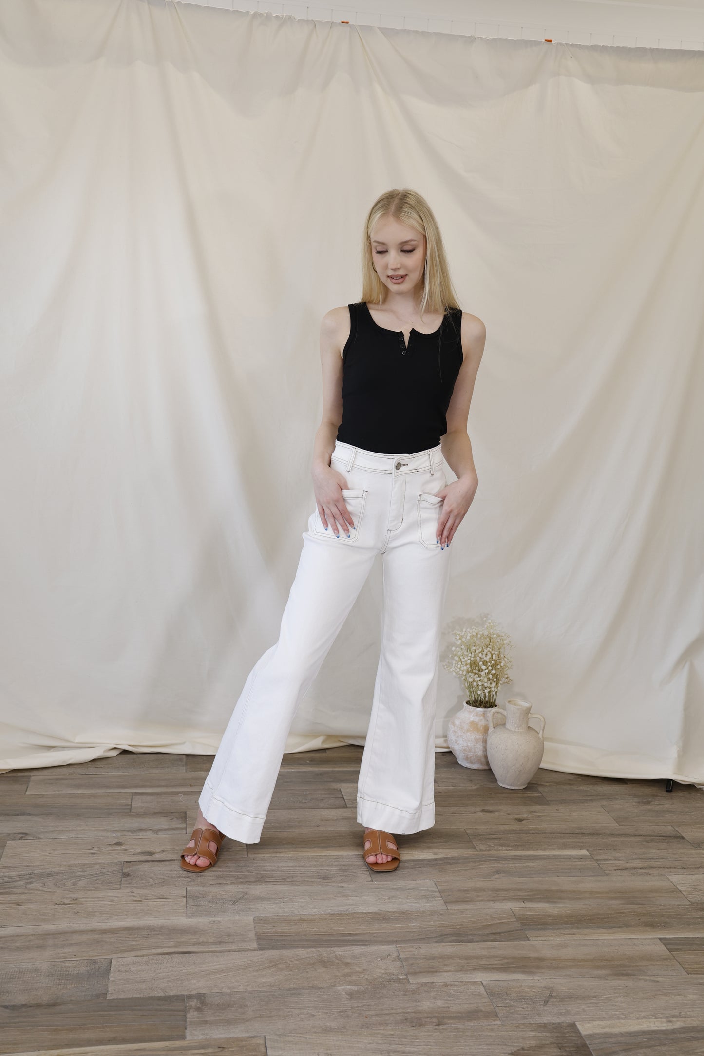White High-Rise Utility Wide Leg Jeans
