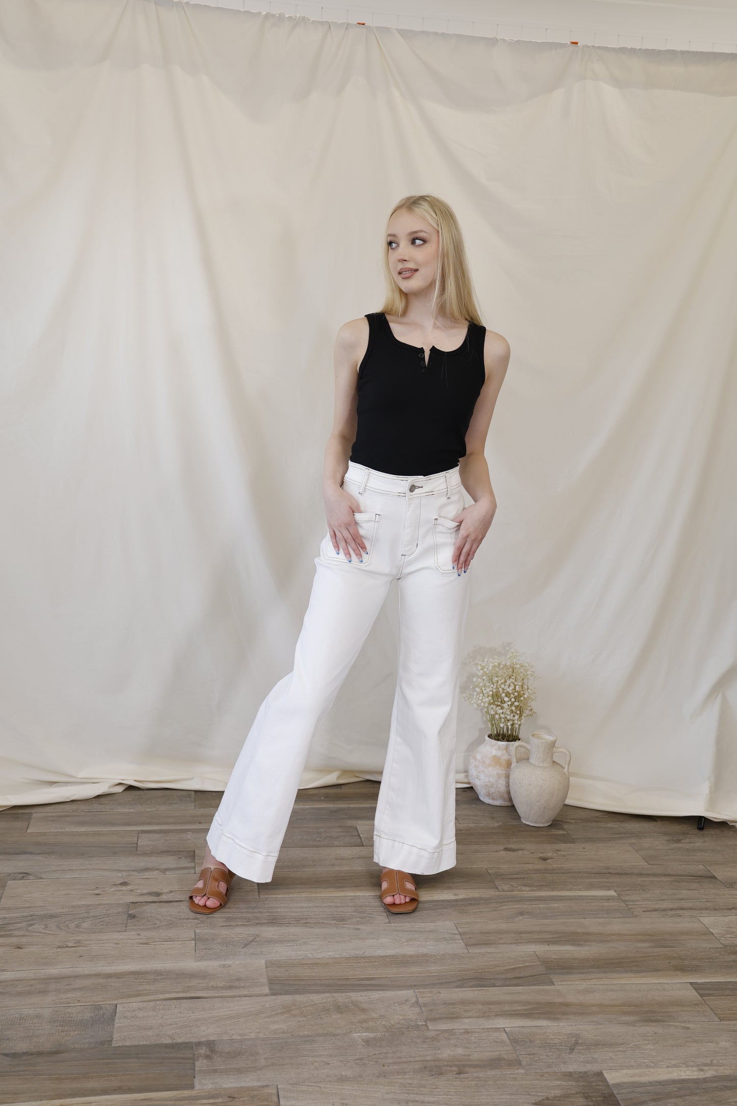White High-Rise Utility Wide Leg Jeans