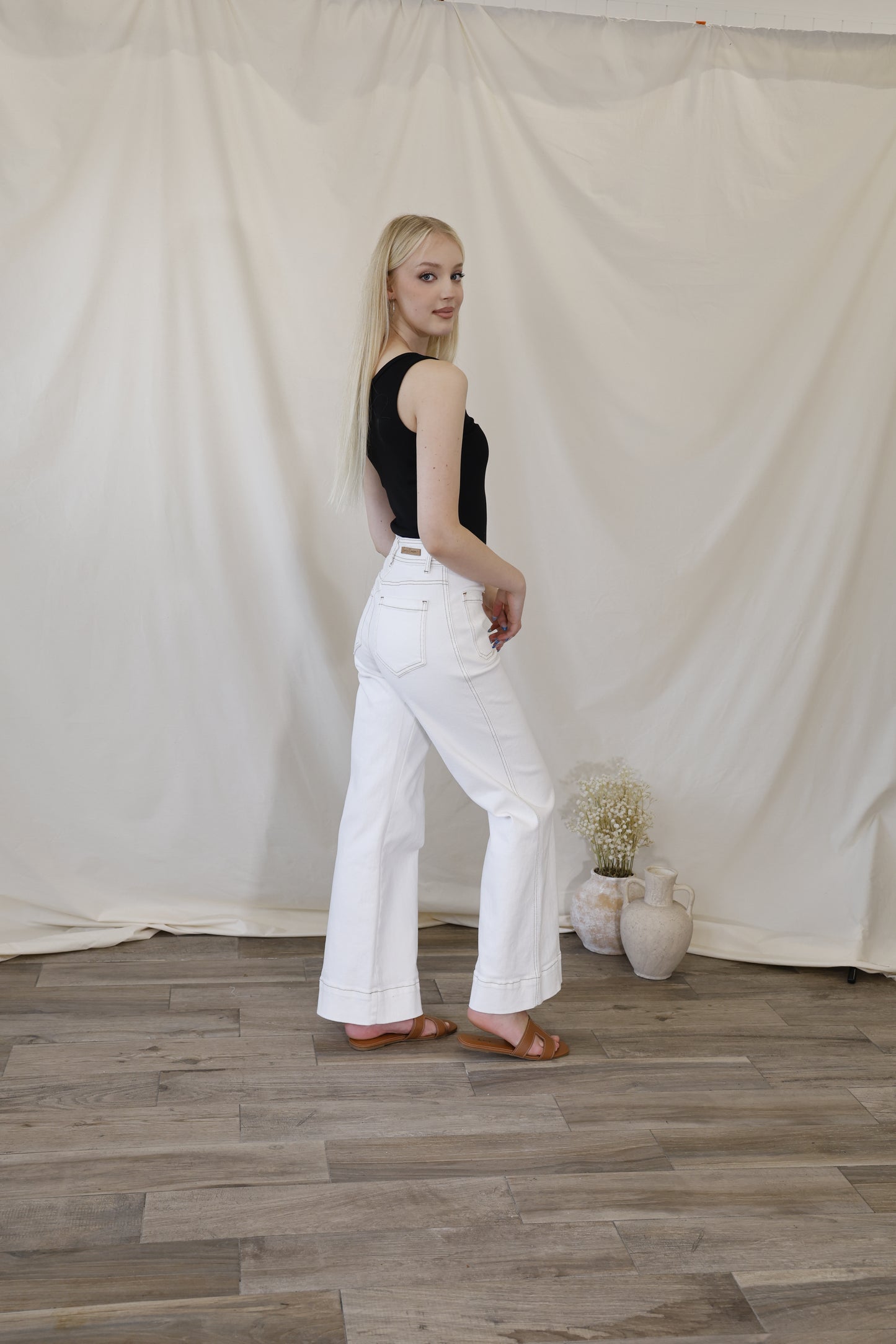 White High-Rise Utility Wide Leg Jeans