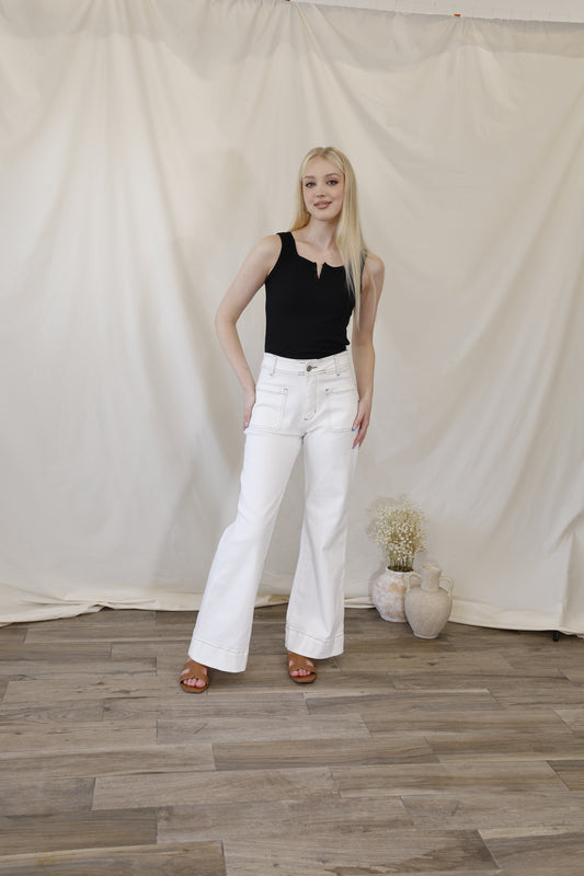 White High-Rise Utility Wide Leg Jeans