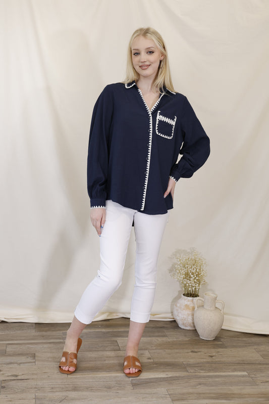 Structured Stretch Pants – White