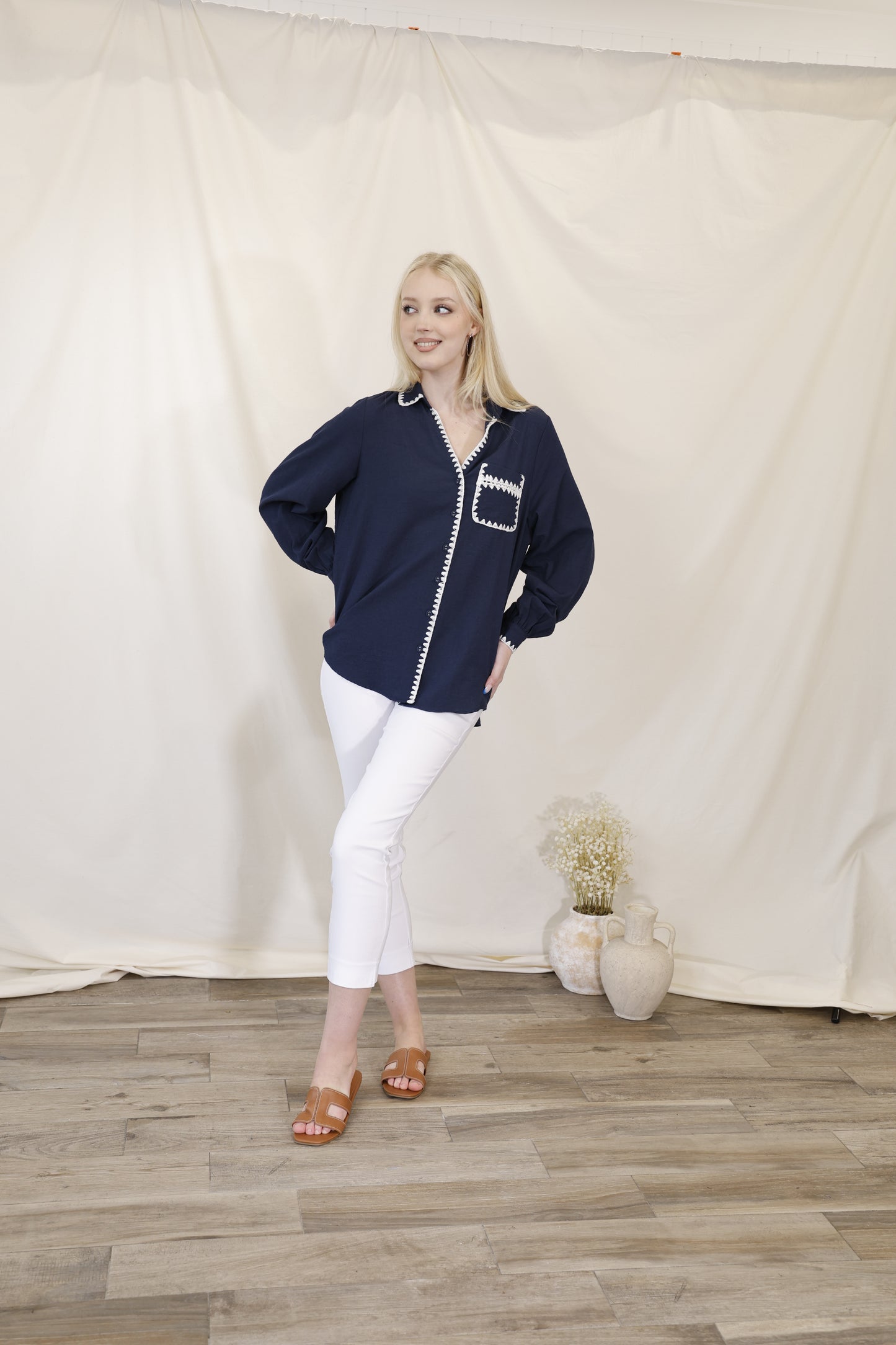 Structured Stretch Pants – White