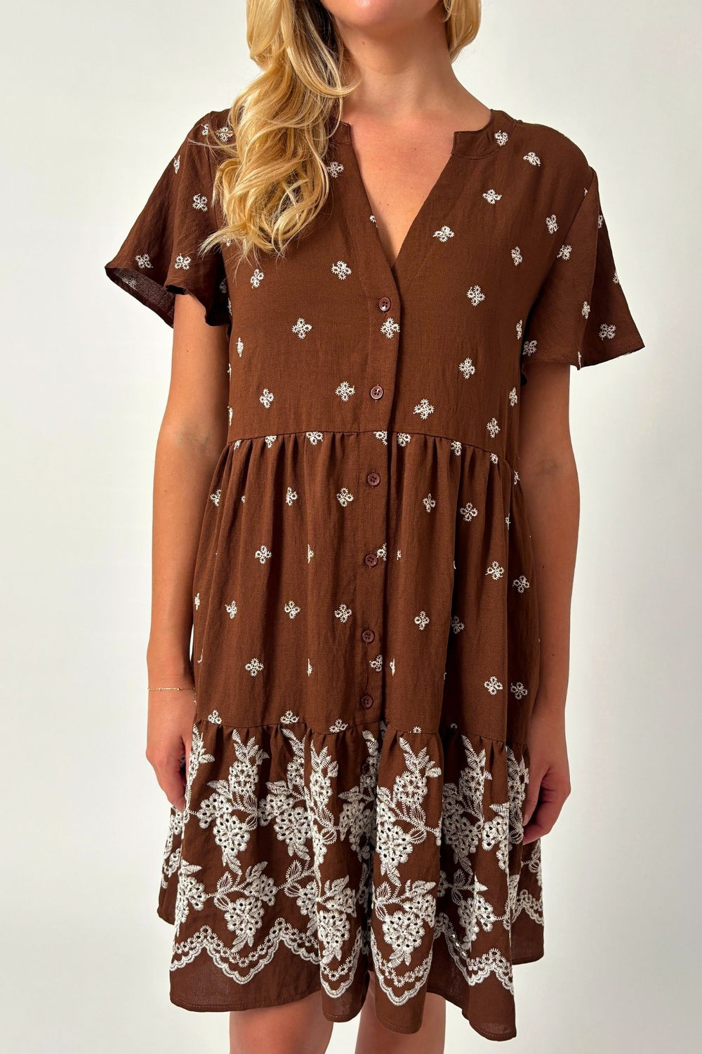 Lila embroidered Dress - Brown