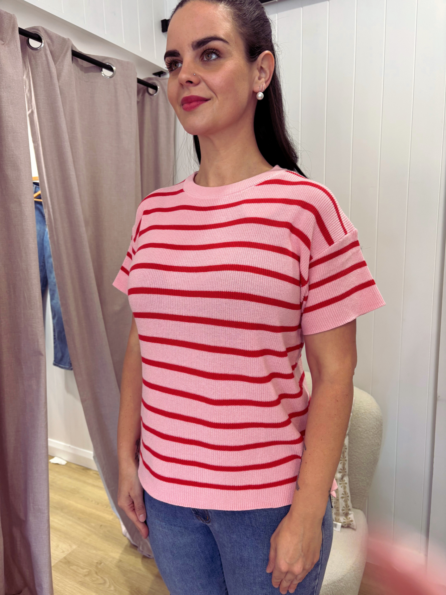 Summer Days Knit Tee – Pink/Red Stripe
