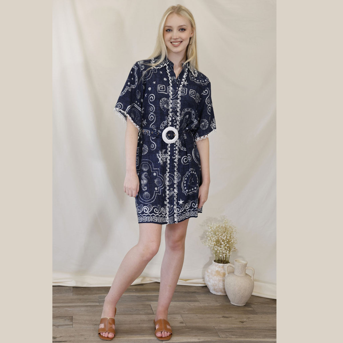 Navy Ocean Escape Shirt Dress