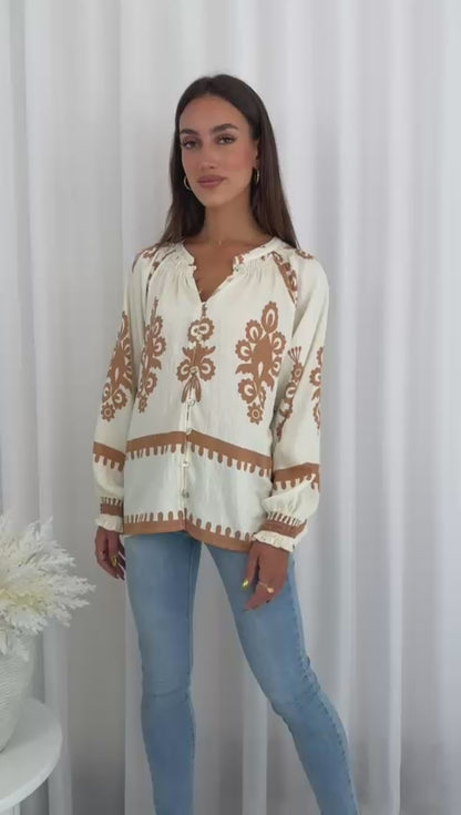 Sorrento Blouse -Caramel