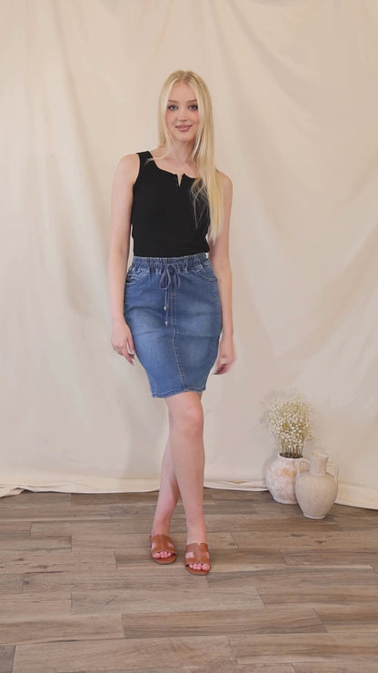 Denim Drawstring Pencil Skirt