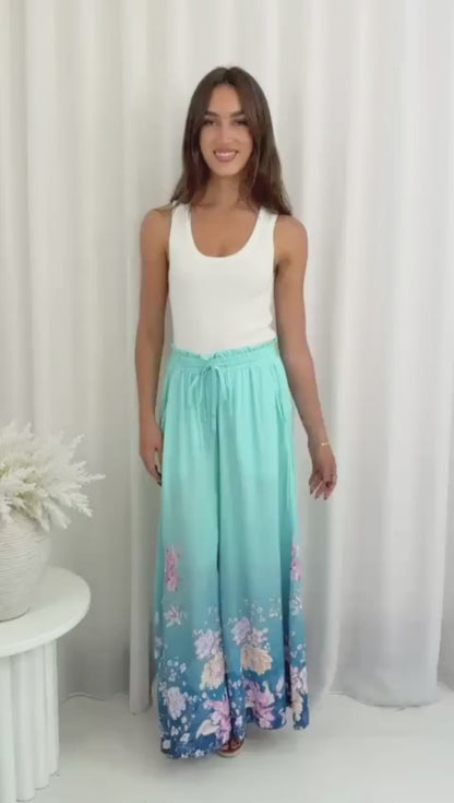 Spring Bloom Wide Leg Pants – Blue Multi