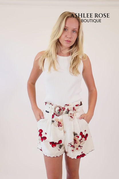 Cherry Picnic Belted Shorts