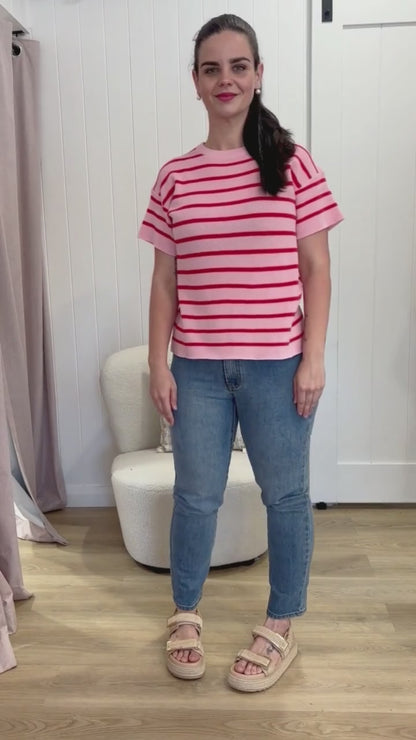 Summer Days Knit Tee – Pink/Red Stripe